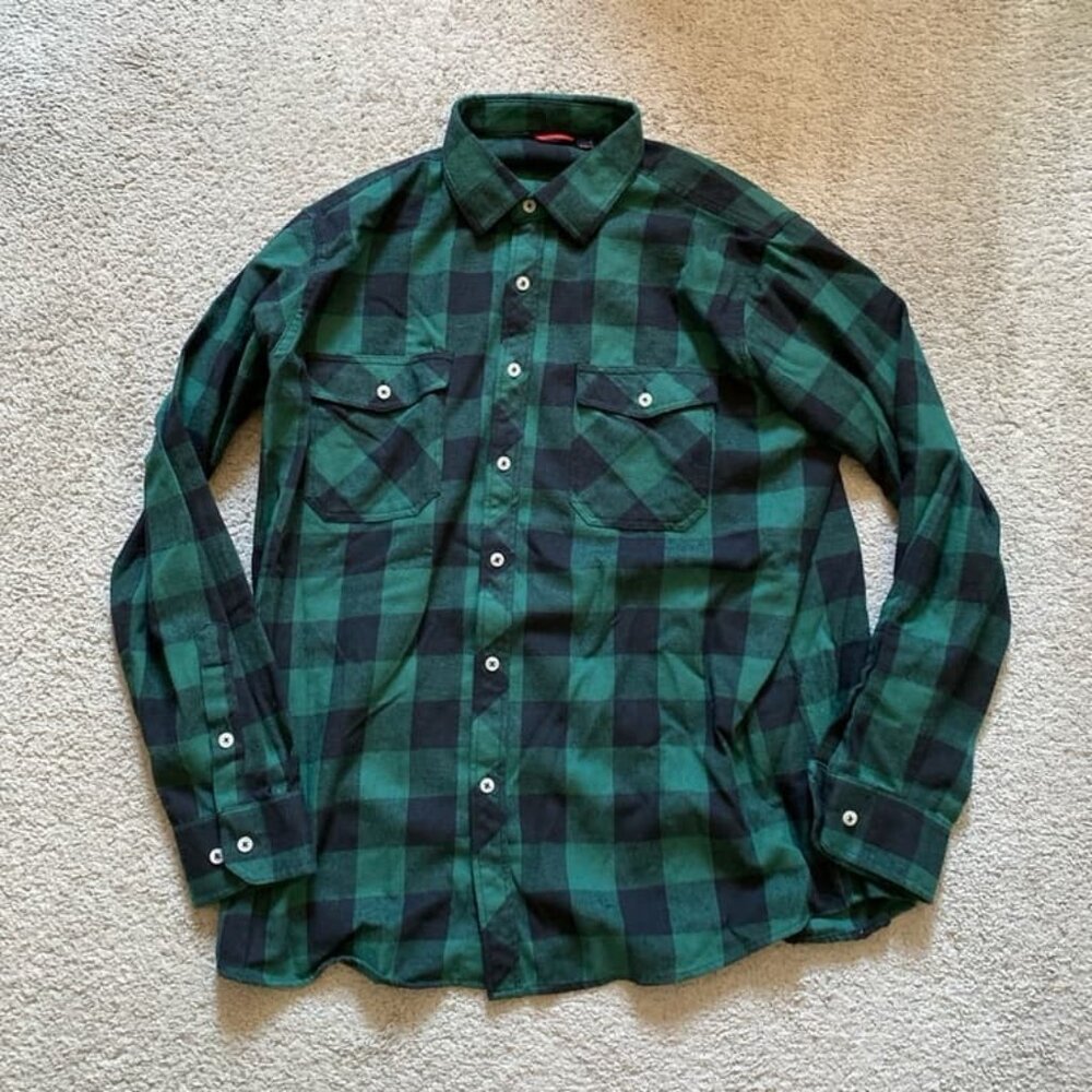 Green plaid button down shirt large
